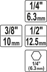 YATO Súprava adaptérov 3ks HEX 1/4, 3/8, 1/2