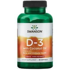 Swanson Vitamín D3 with Coconut oil (s kokosovým olejom), 2000 IU, 60 softgelových kapsúl