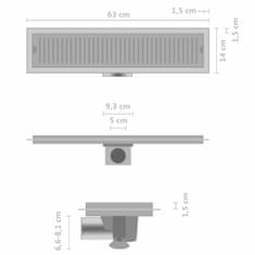 Vidaxl Sprchový odtok s vetracími otvormi 63x14 cm nehrdzavejúca oceľ