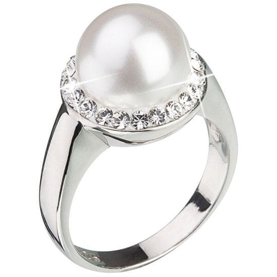 Evolution Group Strieborný perlový prsteň s kryštálmi Swarovski London Style 35021.1