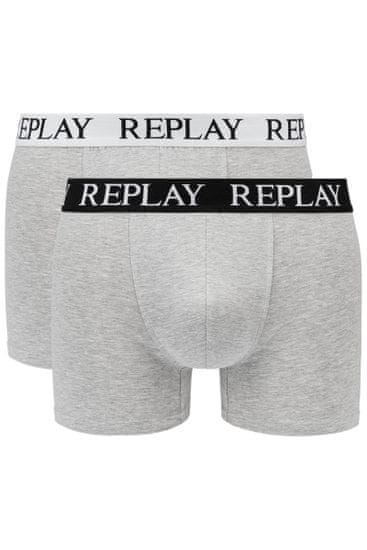 Replay Boxerky Boxer Style 01/C Basic Cuff Logo 2Pcs Box - Medium Grey Mel/White