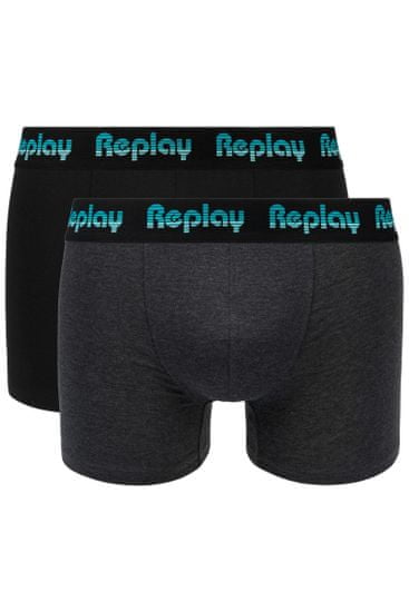 Replay Boxerky Boxer Style 5 Jacquard Logo 2Pcs Box - Black/D Gmel/Azure