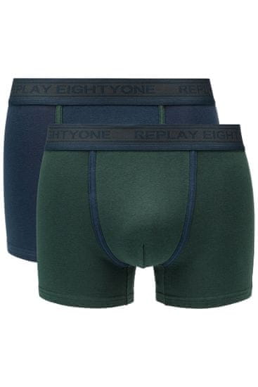 Replay Boxerky Boxer Style 6 Cuff Logo&Contrast Piping 2Pcs Box - Dark Blue/Dark Green