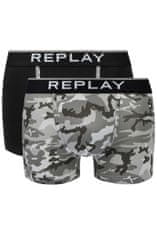 Replay Boxerky Boxer Style 8 Cuff Logo&Camouflage 2Pcs Box - Black/Camoufl Grey S