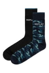 Replay Ponožky Casual Leg Logo&Camouflage 2Prs Banderole - Black/Camouflage Blue 43/46