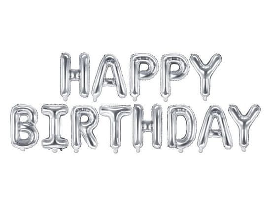 Fóliový nápis balóniky narodeniny - HAPPY BIRTHDAY - strieborný - silver - 340 cm