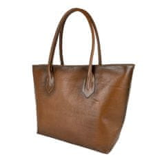 VegaLM Dámska kožená SHOPPER kabelka, ručne tamponovaná a tieňovaná v hnedej farbe