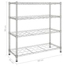 Vidaxl 4-poschodový stojan na víno pre 36 fliaš chrómované železo