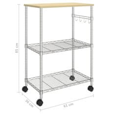 Vidaxl Kuchynský regál s 3 policami 61x36x85 cm chrómované železo