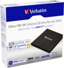 VERBATIM Blu-ray Ultra HD 4K Slimline USB, čierna (43888)