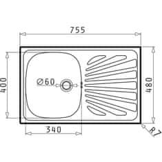 PYRAMIS Nerezový kuchynský drez CRETA 1B 1D MARGARITA nerez 18/10, 75,5 x 48cm