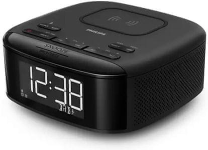 moderný bezdrôtový rádiobudík philips tar7705 bluetooth qi nabíjania usb nabíjanie fm rádio dab rádio lcd digitálny displej vstavané tlačidla výkon 4 w celkom snooze sleep 2 alarmy 20 predvolieb záložnej batérie prevádzka zo siete