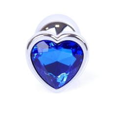 Boss Series Boss Series Jewellery Silver Heart Plug Dark Blue - strieborný análny kolík s drahokamom v tvare srdca 7 x 2,7 cm