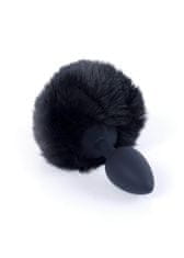 Boss Series Čierny králičie chvostík na silikónovom análnom kolíku, 6,5 x 2,7 cm