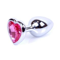 Boss Series Boss Series Jewellery Silver Heart Plug Pink - strieborný análny kolík s drahokamom v tvare srdca 7 x 2,7 cm