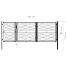 Vidaxl Záhradná brána, oceľ 125x350 cm, antracitová