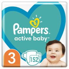 Pampers Active Baby Plenky Veľkosť 3, 152 Plienok, 6–10 kg