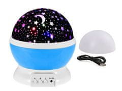 Nočná LED lampička s projekciou hviezd, otočná, modrá E-150-MO