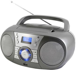 moderný rádiomagnetofón Soundmaster BoomBox scd1800ti lcd displej budík sleep snooze rms výkon 4w batérie elektrické napájanie usb port aux in