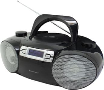 moderný rádiomagnetofón soundmaster boombox SCD8100SW lcd displej budík sleep snooze rms výkon 4w batérie elektrické napájanie usb port aux in