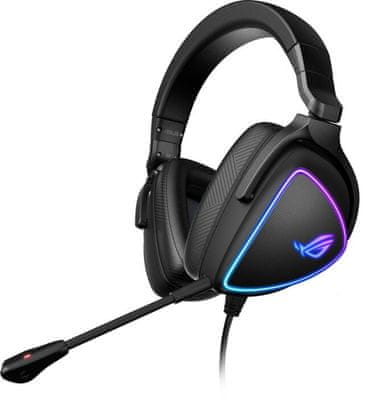 Herné káblové slúchadlá Asus ROG Delta S (90YH02K0-B2UA00) odolná konštrukcia veľké meniče mikrofón s potlačením hluku RGB prehrajú MQA Master Quality Authenticated súbor ovládanie hlasitosti