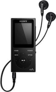 moderný mp3 prehrávač sony nw e394 skvelý zvuk ekvalizér káblové slúchadlá usb nabíjanie usb prenos dát clearaduio technológia výdrž 35 h na nabitie