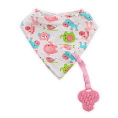 Lorelli Podbradník s držiakom na hryzátko BANDANA PINK HAPPY ANIMALS