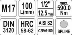 YATO Nadstavec predĺžený 1/2" bit viaczubý M17