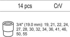 YATO Vložka do zásuvky - sada nástrčných kľúčov 3/4", 19-55mm, 14ks