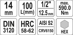 YATO Nadstavec predĺžený 1/2" bit Imbus H14