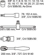 YATO Vložka do zásuvky - kľúče nástrčné 22ks 6-22mm gola