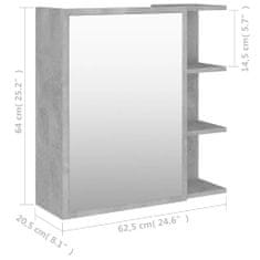 Petromila vidaXL Skrinka so zrkadlom, betónová 62,5x20,5x64 cm, kompozitné drevo