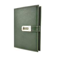 VegaLM Kožený zápisník XXL z prírodnej kože s číselným zámkom v zelenej farbe