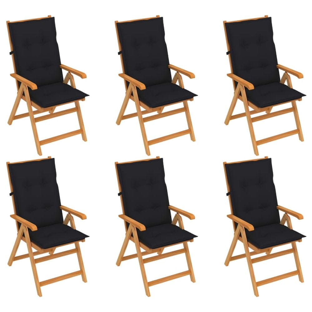 Vidaxl Záhradné stoličky 6 ks s čiernymi podložkami tíkový masív