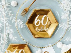 Párty papierové taniere 60 ROKOV - narodeniny - zlaté - 20 cm - 6 ks