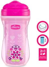 Chicco Hrnček Active termo s tvrdým náustkom 200 ml, ružový, kvety 14m +