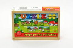 Greatstore Puzzle dřevěné Moje první zvířátka 4x12 dílků 20x14x3,5cm v dřevěné krabičce 24m+ MPZ