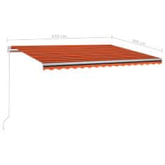 Petromila vidaXL Automatická markíza,LED a senzor vetra 450x300cm,oranžová/hnedá