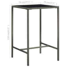 Petromila vidaXL Záhradný barový stôl sivý 70x70x110 cm polyratan a sklo