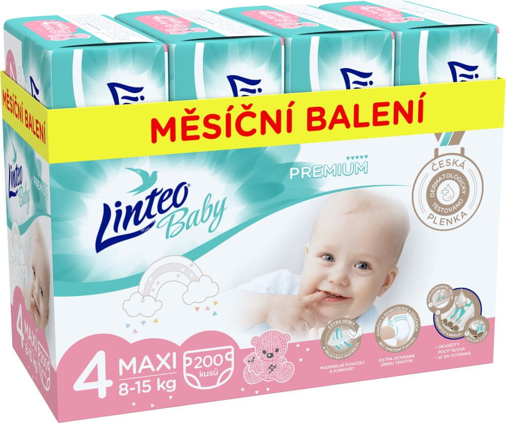 LINTEO Plienky Baby Prémium MAXI (8-15 kg) 200 ks