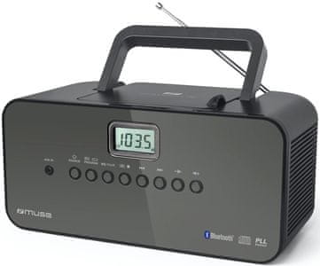 klasický rádiomagnetofón muse m-22bt cd mechanika fm tuner držadlo batérie elektrická sieť Bluetooth technológia reproduktor aux in vstup