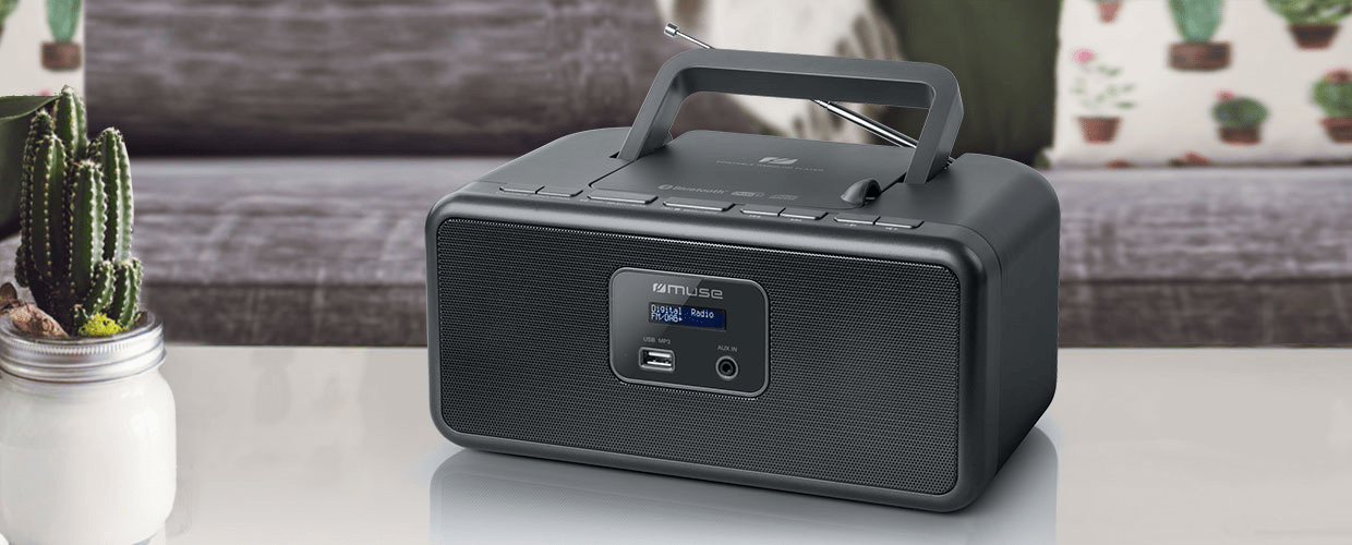  klasický rádiomagnetofón muse M-32DB cd mechanika fm tuner držadlo batérie elektrická sieť Bluetooth technológie reproduktor aux in vstup 