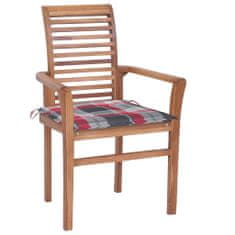 Vidaxl Jedálenské stoličky 6 ks červené kockové podložky tíkový masív