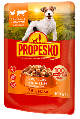 Propesko vrecko s kuracinou a hovädzinou v omáčke 24x100 g