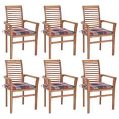 Vidaxl Jedálenské stoličky 6 ks červené kockové podložky tíkový masív