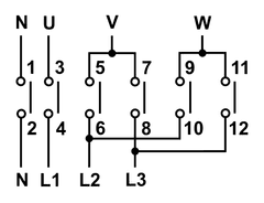 Tracon Electric Reverzačný vačkový prepínač 25A 48×48mm