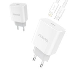 DUDAO A8EU sieťová nabíjačka USB-C PD 20W + kábel USB-C / Lightning 2.4A, biely