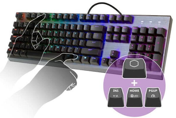 Cooler Master CK351, LK Optical Red, US (CK351-SKOR1-US) systém On-the-Fly, RGB podsvietenie, N-key Rollover IP58