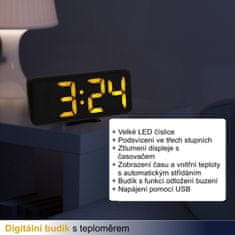 TFA 60.2027.01 - digitálny budík s teplomerom a veľkými LED číslicami - zánovné