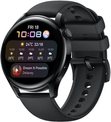 Inteligentné hodinky Huawei Watch 3, elegantné inteligentné hodinky, sledovanie tepu, spánku, tréningový režim, dlhá výdrž, vodotesné, GPS, Glonass, Galileo QZSS BDS dlhá výdrž batérie, telefonovanie, hudobný prehrávač, AMOLED displej 16 GB veľká interná pamäť 60 Hz obnovovacia frekvencia 1000 nitov vysoký jas čitateľnosť na priamom slnku športový dizajn NFC platby zabudovaná eSIM obojstranná komunikácia bez prítomnosti telefónu vodotesnosť 5ATM do 50 metrov 100+ športových režimov vymeniteľné ciferníky LTE WiFi Bluetooh 5.2 výkonné smartwatch luxusné inteligentné hodinky SpO2 meranie stresu meranie telesnej teploty analýza spánku osobný tréner